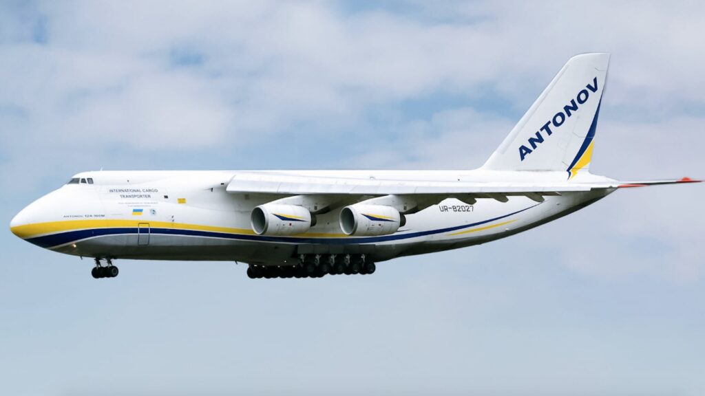 Antonov An-124 Ruslan on the tarmac, highlighting its impressive size and nose ramp design.