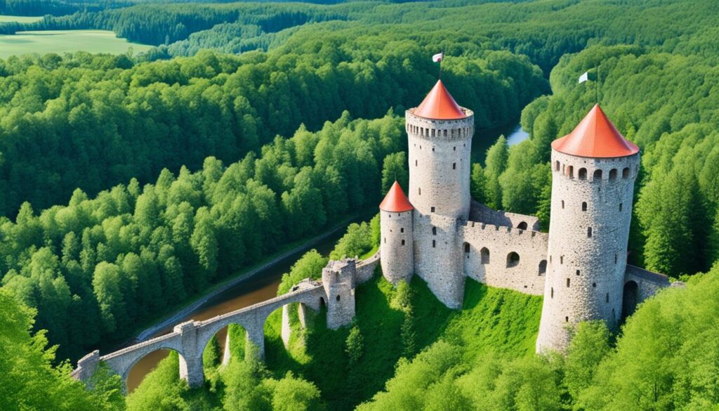 View of Turaida Castle with lush greenery in Sigulda