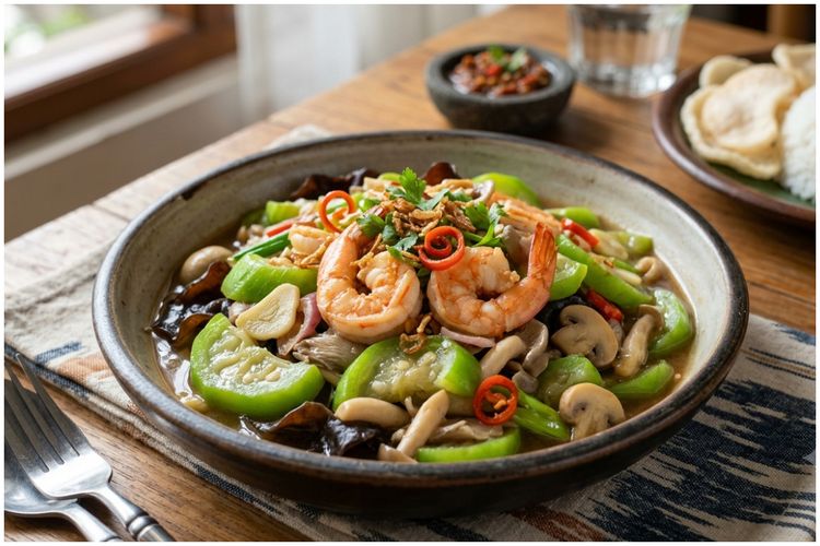 Tumis Oyong Udang Jamur